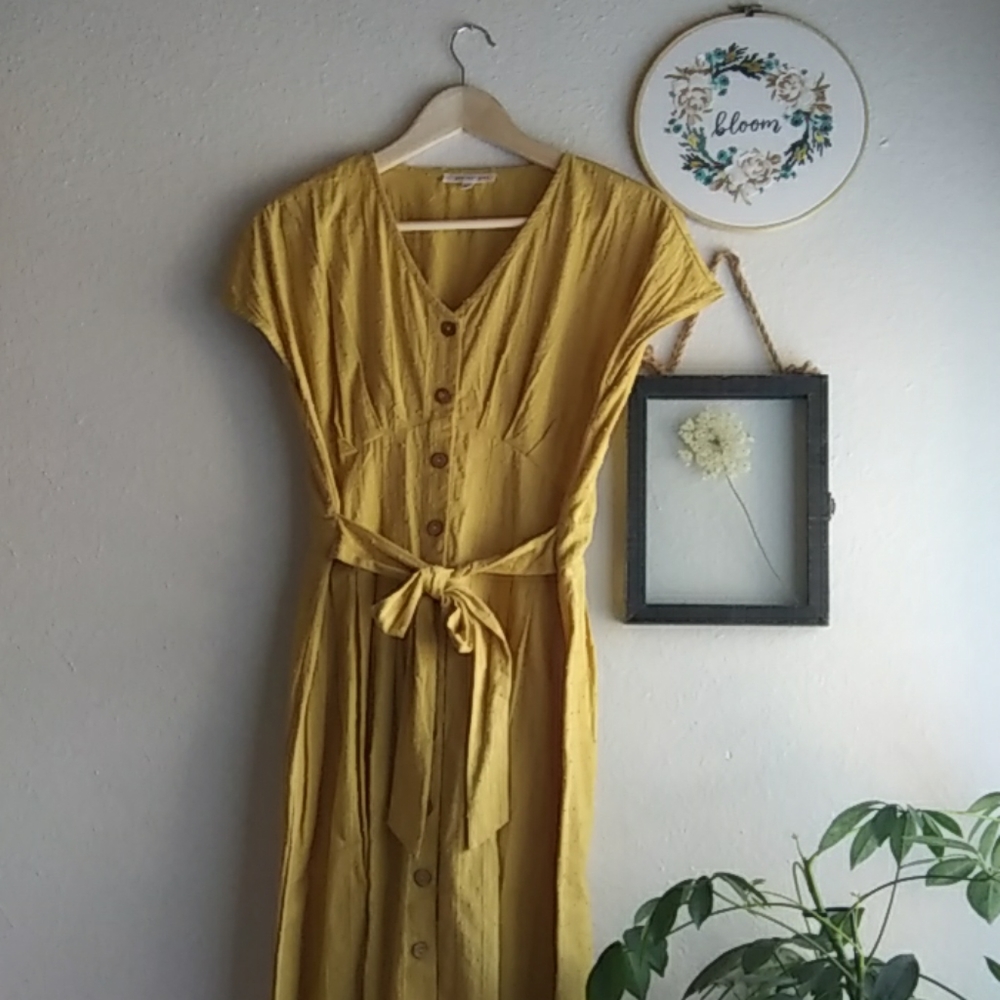 Journey Five Swiss Dot Mustard Dress